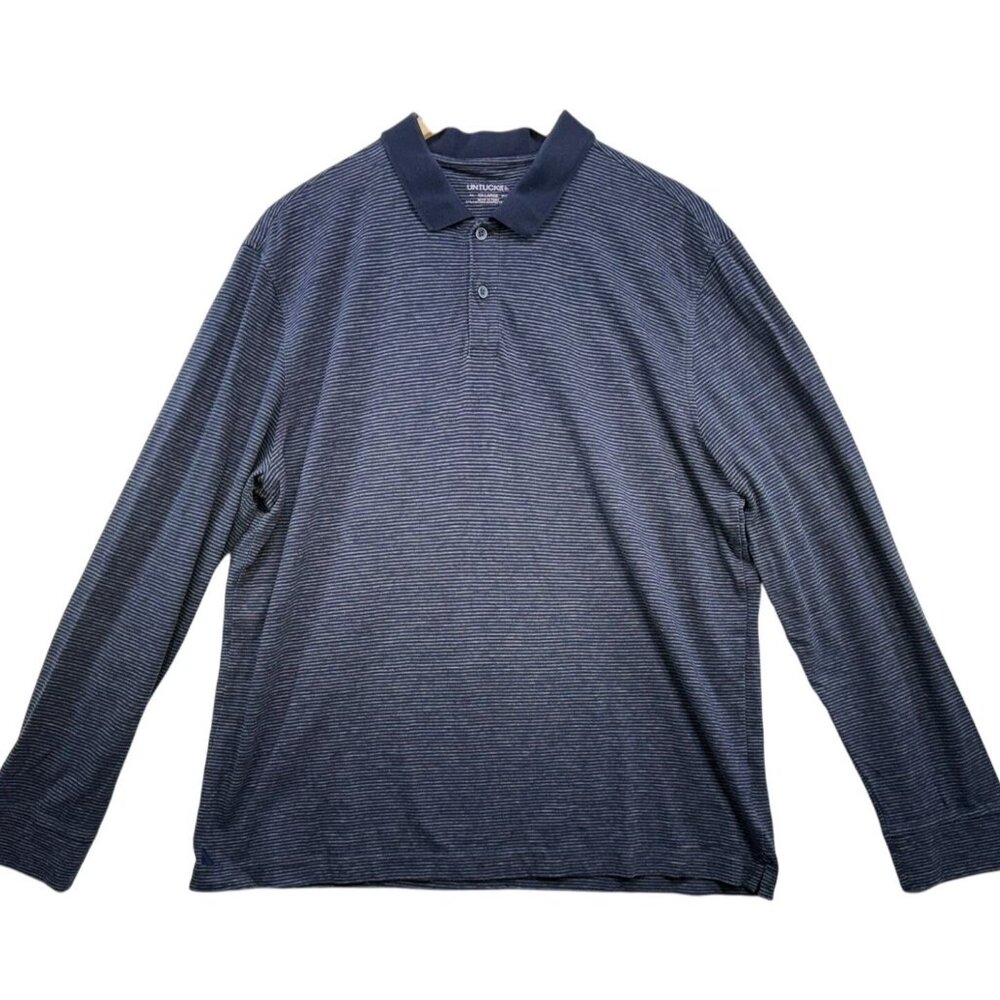 Untuckit Mens Striped Henley Polo Shirt XXL Two Tone BluebLong Sleeve Made In Pe